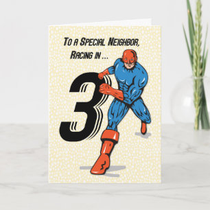 Cartão Super-herói aniversário de 3 anos de Vizinho Esp