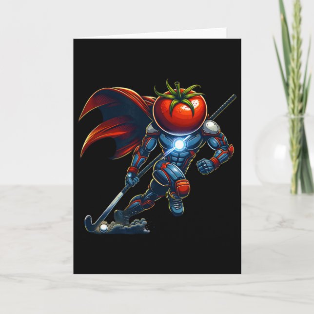Cartão Super-herói Cabeça de Tomate Cyborg de Hóquei de C (Frente)