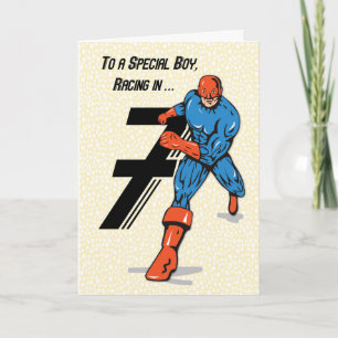 Cartão Super-herói de aniversário de 7 de Menino Especi