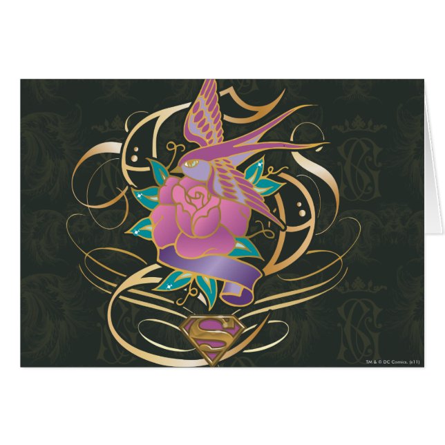 Cartão Supergirl Bird e Flower (Frente Horizontal)