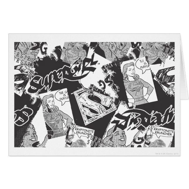 Cartão Supergirl Black and White Collage (Frente Horizontal)