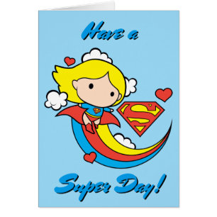 Cartão Supergirl Chibi Voando Arco-Íris