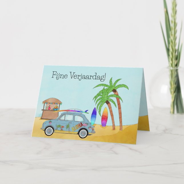 Cartão Surf Neerlandês Birthday Hawaii Fiat 500 Card (Frente)