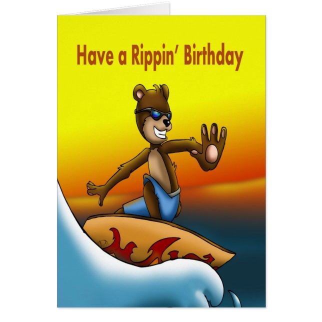 Cartão Surfer Bear Birthday (Frente)