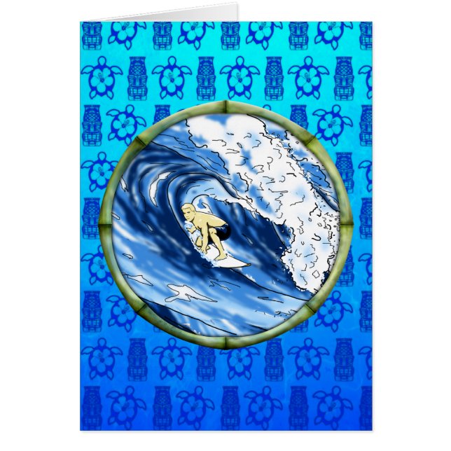 Cartão Surfer No Círculo De Bambu (Frente)