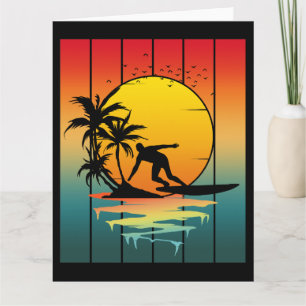 Cartão Surfista de surf ao pôr do sol vintage Oceano
