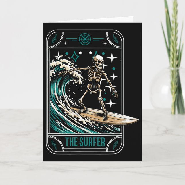 Cartão Surfista Surfando Prancha de Surfe - Ondas Esquele (Frente)