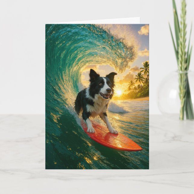 Cartão Surfs Up Border Collie (Frente)