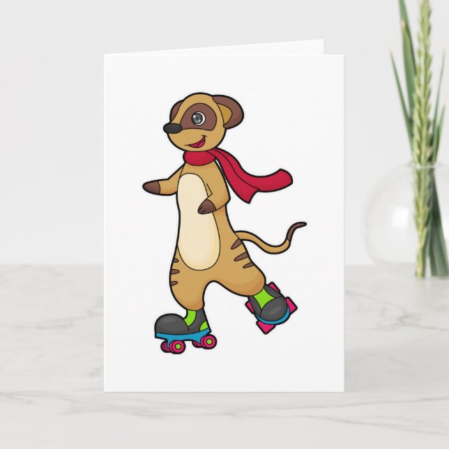 Cartão Suricata como patinadora com patins de rolimã (Frente)