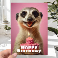 Suricata Engraçada com Bolo de Vela - Feliz Aniver