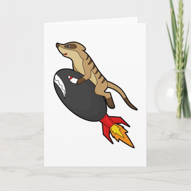 Cartão Suricata voando com foguete (Frente)