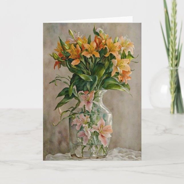 Cartão Surreal Fantasy Art Vase of Lily Flowers Note Card (Frente)