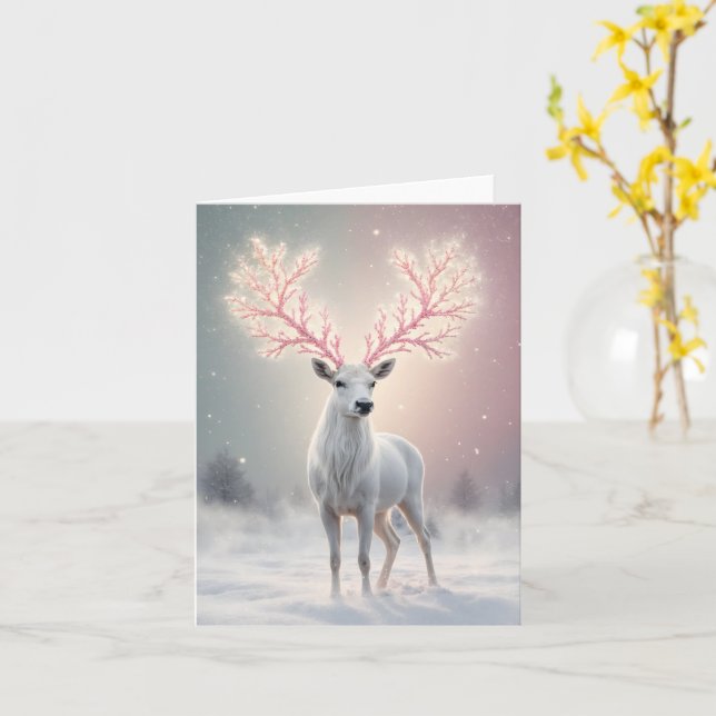 Cartão Surreal Pink Antler Reindeer Holiday Card (Flor Amarela)
