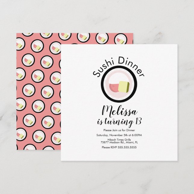 Cartão Sushi Roll Salmon Teen Birthday Restaurant Party (Frente/Verso)