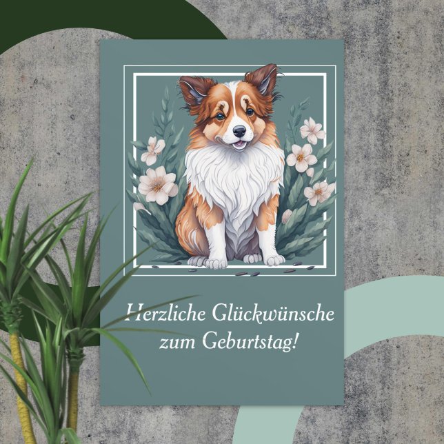 Cartão Süßer Collie umringt von Blumen -  (Criador carregado)
