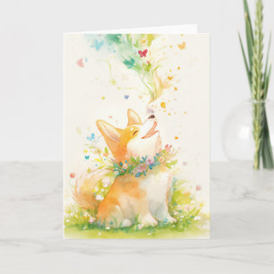 Cartão Sussurros de Primavera com um Corgi Feliz