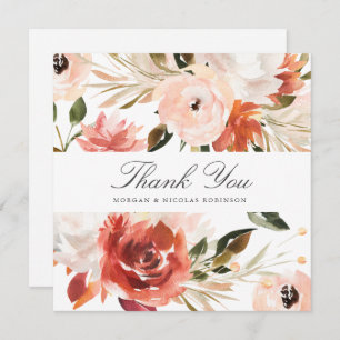 Cartão Sutil Red and White Floral Square Obrigado