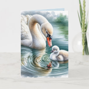 Cartão Swan de Aniversário da mãe com Cygnet
