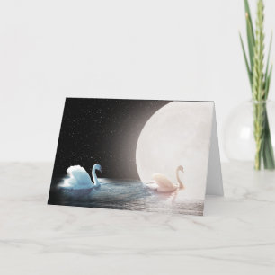Cartão Swans Brancos com Lua para Casamento