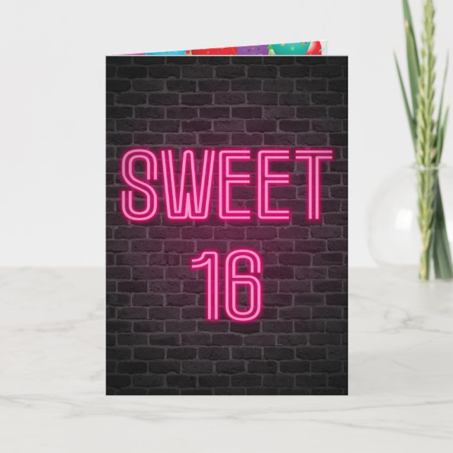 Cartão Sweet 16 Birthday Neon Sign on brick (Frente)