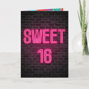 Cartão Sweet 16 Birthday Neon Sign on brick