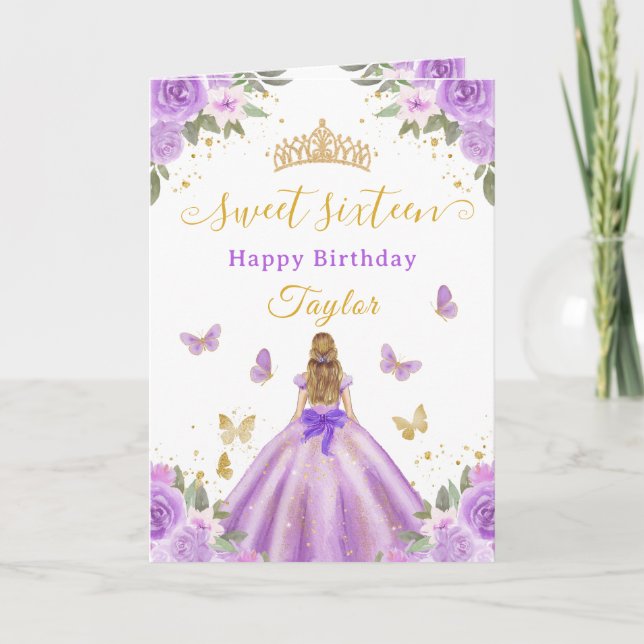 Cartão Sweet 16 Purple Princess Blonde Girl (Frente)