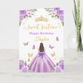Cartão Sweet 16 Purple Princess Brunette Girl