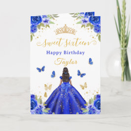 Cartão Sweet 16 Royal Blue Princess African American Girl