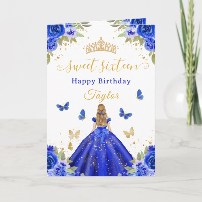 Cartão Sweet 16 Royal Blue Princess Blonde Girl (Frente)