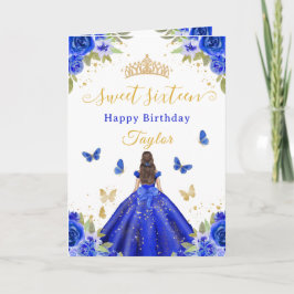 Cartão Sweet 16 Royal Blue Princess Brunette Girl