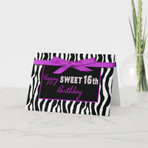 CARTÃO SWEET 16TH BIRTHDAY GREETING - ZEBRA - FUSCHIA BOW