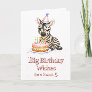 Cartão Sweet 5 Birthday Wishes Cute  Zebra Card 