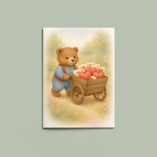 Cartão Sweet Bear Valentine Hearts | Whimsical Woodland  (Criador carregado)