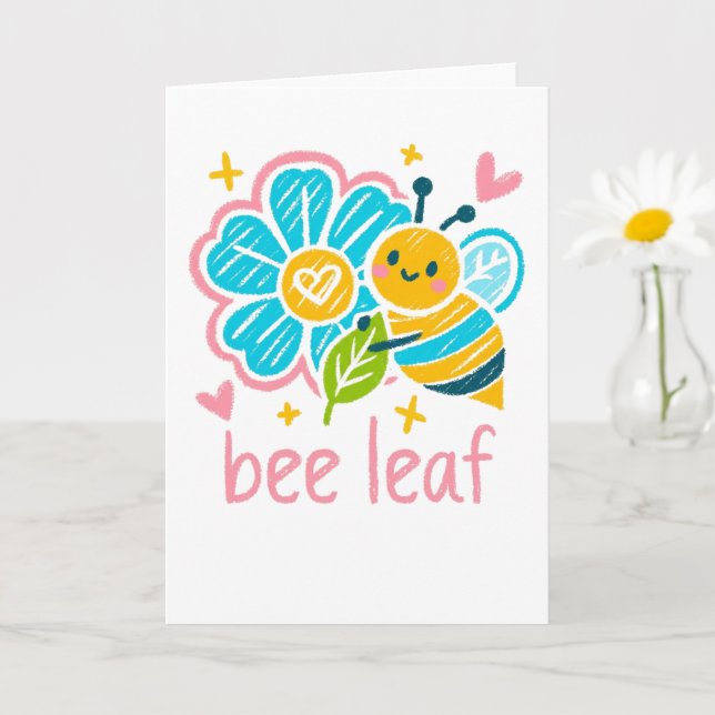 Cartão Sweet "Bee Leaf"  Believe Pun for Thank-you gifts (Planta pequena)