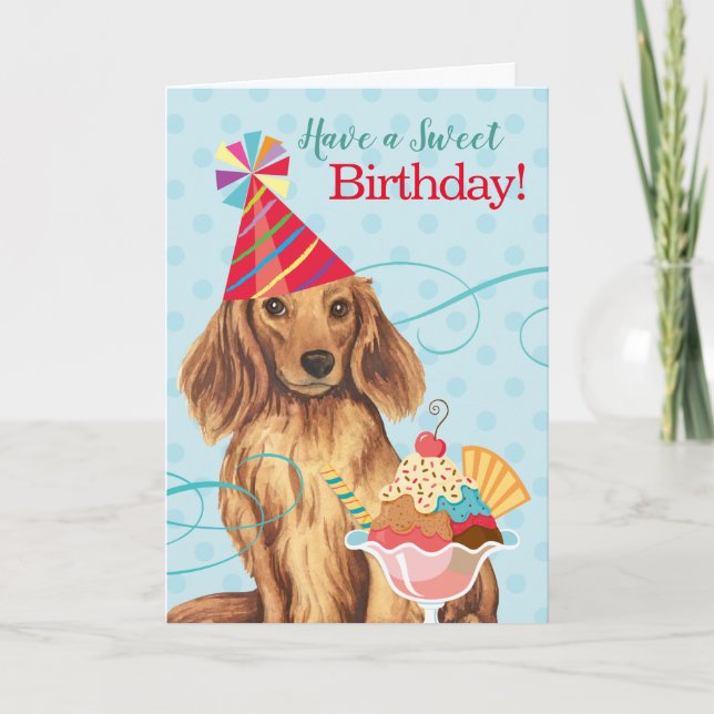 Cartão Sweet Birthday Longhaired Dachshund (Frente)