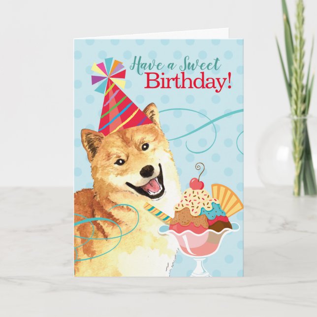 Cartão Sweet Birthday Shiba Inu (Frente)