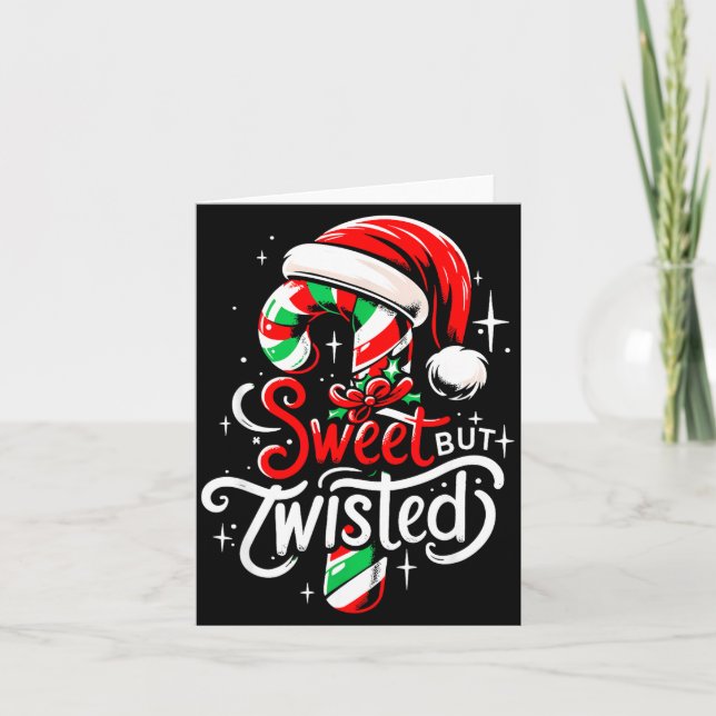 Cartão Sweet But Twisted Funny Christmas Candy Cane Xmas  (Frente)