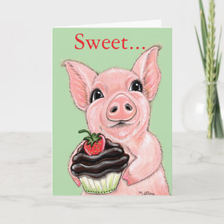 Cartão Sweet Cupcake Piggy Greeting Card Blank Inside