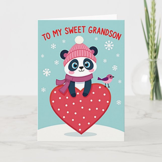 Cartão Sweet Grandson Panda Winter Card (Frente)