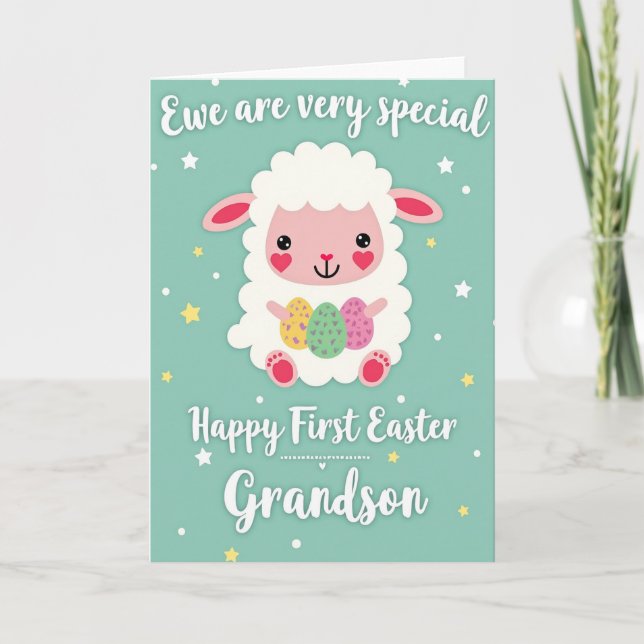 Cartão Sweet Lamb Easter Grandson Card (Frente)