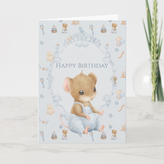 Cartão Sweet Little Mouse Birthday Folded Greeting Card (Frente)