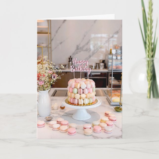 Cartão Sweet Macaron Cake Happy Birthday Card (Frente)