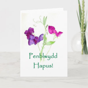 Cartão Sweet Peas Birthday Card - Welsh Greeting