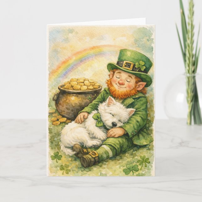 Cartão Sweet St. Patrick’s Day Westie & Leprechaun Card (Frente)