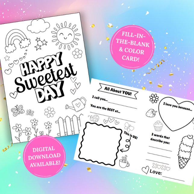 Cartão Sweetest Day Coloring Card: Fill-in-the-Blank (Criador carregado)