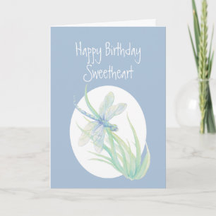 Cartão Sweetheart Birthday  Watercolor Dragonfly Nature