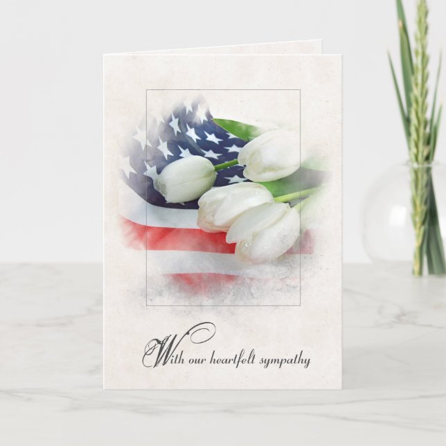 Cartão Sympathy White Tulips on American Flag  (Frente)