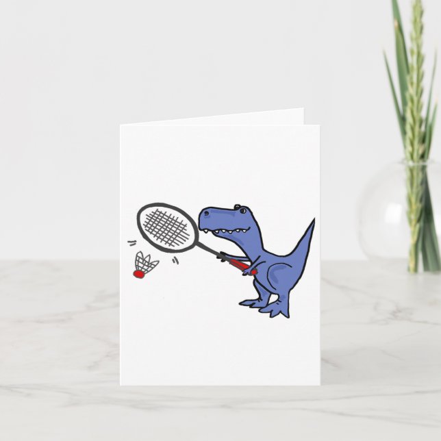 Cartão T-rex Dinossaur Brincando de Badminto (Frente)