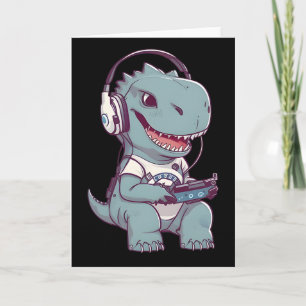Cartão T. Rex dinossauro Bonito Jogando Jogos de Vídeo