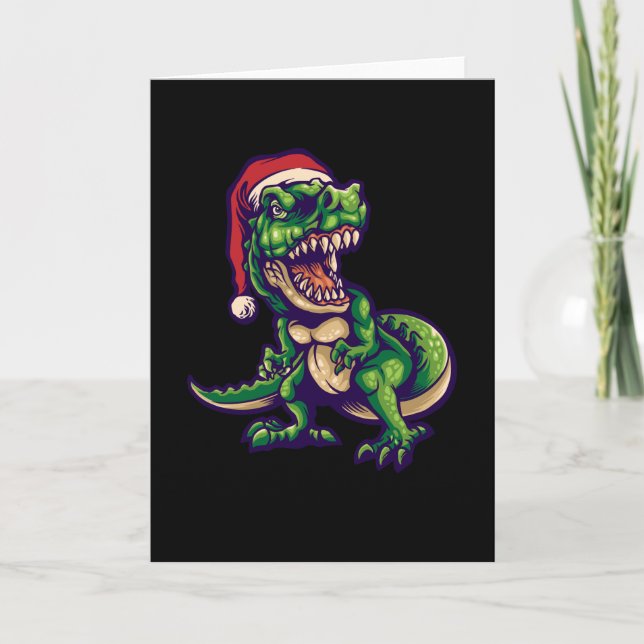 Cartão T-rex Dinossauro de Natal | Design de Dinossauro (Frente)
